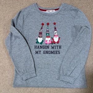 Wallflower Women’s Gray Long Sleeve Gnome Shirt- size large